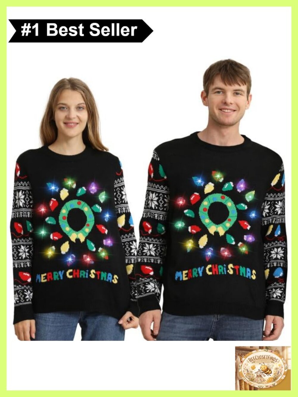 Light Up Ugly Christmas Sweater 100% Acrylic Funny Reindeer LED Pullover